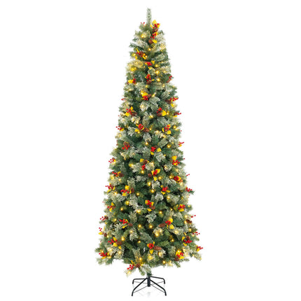 Dreamade 9ft Pre-Lit Artificial Christmas Tree, Hinged Xmas Tree with 1416 PVC & Pine Needles