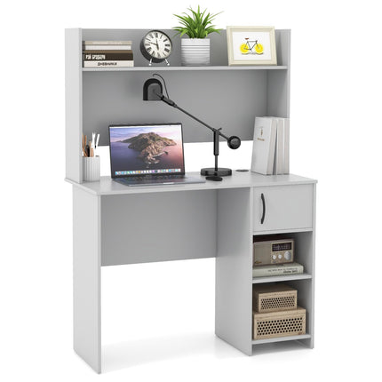 Dreamade Computer Desk with Hutch, Home Office Desk with Storage Cabinet & Adjustable Shelf