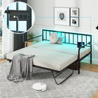 Dreamade Twin Daybed with Trundle, Metal Day Bed with Charging Station & LED Lights