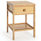 Dreamade Nightstand Bamboo Bedside Table with Drawer, Open Shelf, Multifunctional Side Table