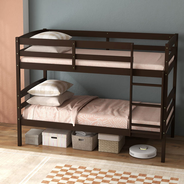 Dreamade Bunk Bed, Solid Wood Detachable Bed Frame with High Guardrails & Integrated Ladder