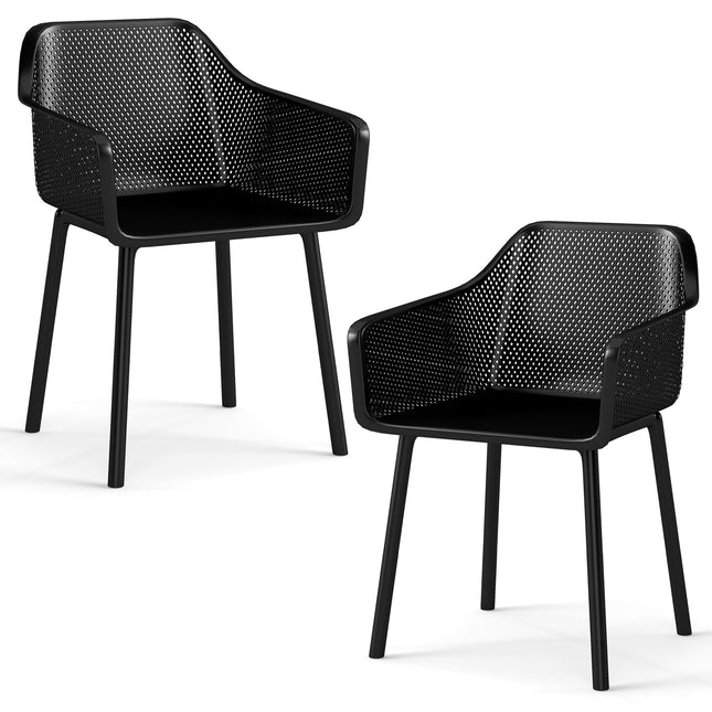 Dreamade Plastic Dining Chairs Set of 2/4 Black Kitchen Armchair w/Breathable Mesh Backrest
