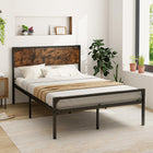 Dreamade Full Size Bed Frame with Rustic Headboard & Footboard, Strong Metal Slat Support Mattress Foundation