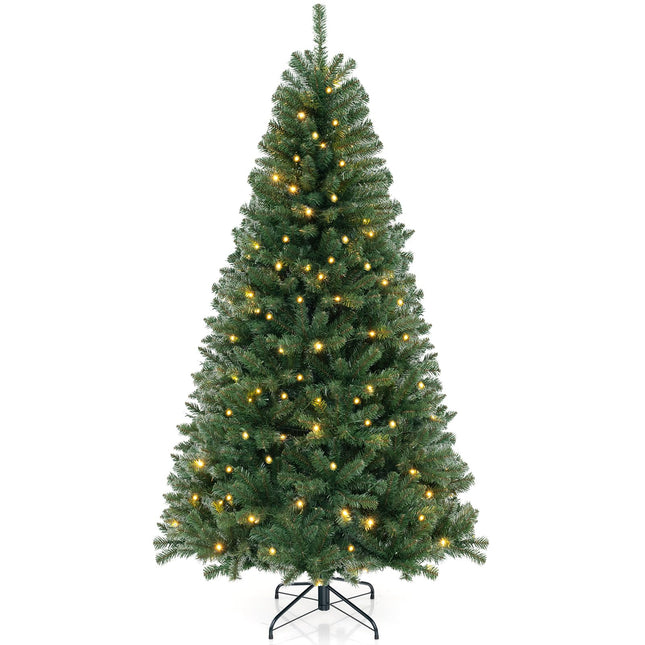 Dreamade 7ft Pre-Lit Christmas Tree, Artificial Hinged Xmas Tree with 250 Warm White LED Lights