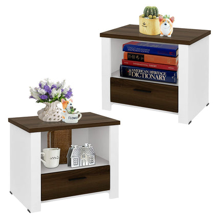 Dreamade Nightstand, End Table with Glide Sliding Drawer & Open Cabinet, Modern Sofa Side Table for Living Room