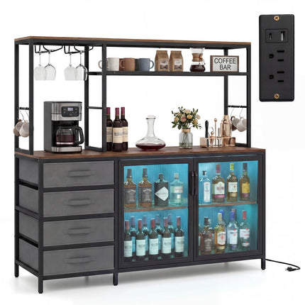 Dreamade Tall Wine Bar Cabinet with LED Lights for Kitchen