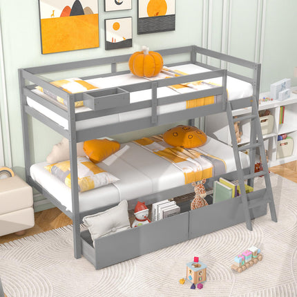 Dreamade Bunk Bed Twin Over Twin with 2 Storage Drawers