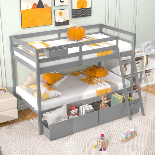 Dreamade Bunk Bed Twin Over Twin with 2 Storage Drawers