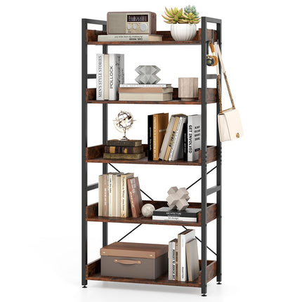 Dreamade 5 Tier Bookshelf with 4 Hooks for Living Room