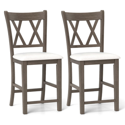 Dreamade Wood Bar Stools Set of 2/4, 24" Counter Height Bar Stools w/Cross Back & Linen Fabric Upholstered Seat