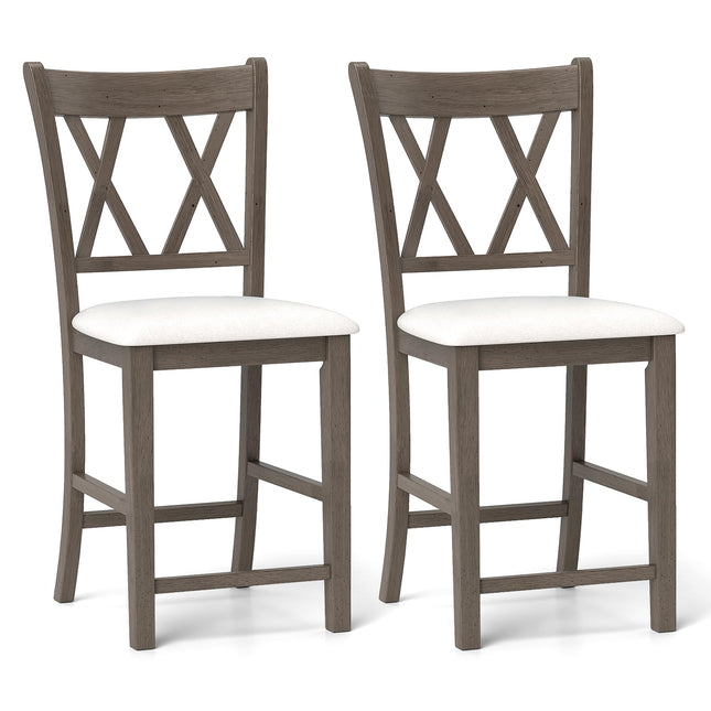 Dreamade Wood Bar Stools Set of 2/4, 24" Counter Height Bar Stools w/Cross Back & Linen Fabric Upholstered Seat