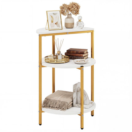 Dreamade 3-Tier Round Side Table - Wood Bedside Sofa End Table with Storage Shelves & Metal Frame