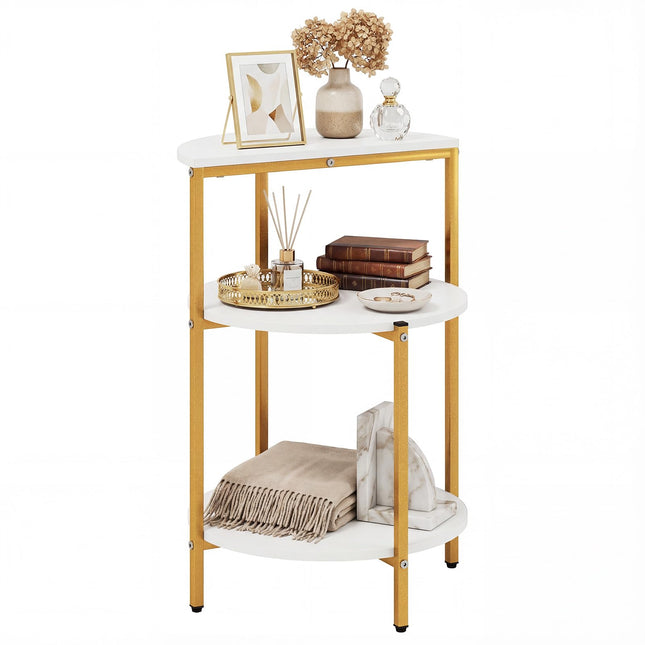 Dreamade 3-Tier Round Side Table - Wood Bedside Sofa End Table with Storage Shelves & Metal Frame