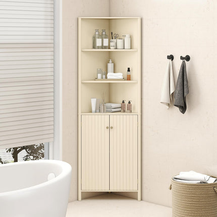 Dreamade 68" Tall Bathroom Cabinet with Adjustable Shelves and 2 Fluted Doors