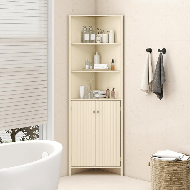 Dreamade 68" Tall Bathroom Cabinet with Adjustable Shelves and 2 Fluted Doors