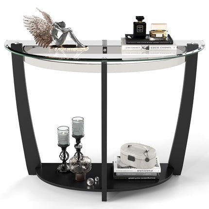 Dreamade 2-Tier Glass Console Table Half Moon Modern Entryway Table