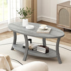 Dreamade 44 Inch Oval Coffee Table 2-Tier Center Table with Storage Shelf & Rubber Wood Frame