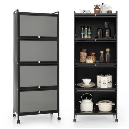 Dreamade 5-Tier Kitchen Storage Cabinet, Mobile Microwave Stand with Flip-up PC Doors