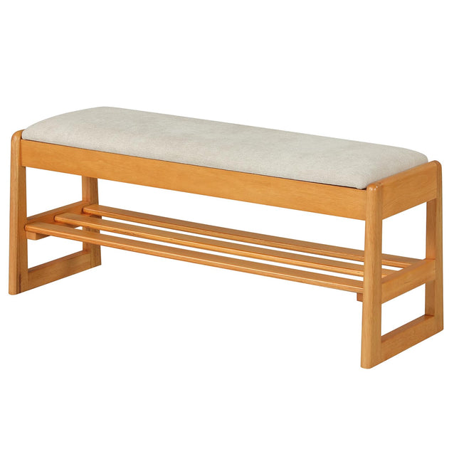 Dreamade Rubberwood Shoe Rack Bench with Linen Seat Cushion