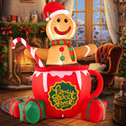 Dreamade 7 Ft Christmas Inflatable, Blow up Pre-Lit Gingerbread Man in Mug with Gift Boxes & Candy Cane