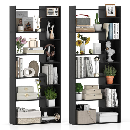 Dreamade 6-Tier Bookshelf Wooden Bookcase with Staggered Shelves