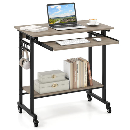 Dreamade Rolling Laptop Table with Pull-out Keyboard Tray and Hooks