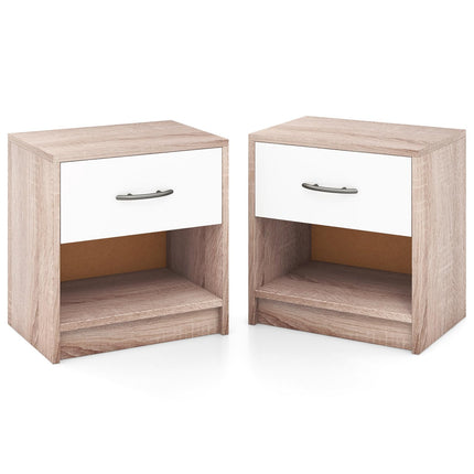 Dreamade Night Stand Set of 1/2 with Drawer, Wood End Table with Open Storage Shelf for Bedroom