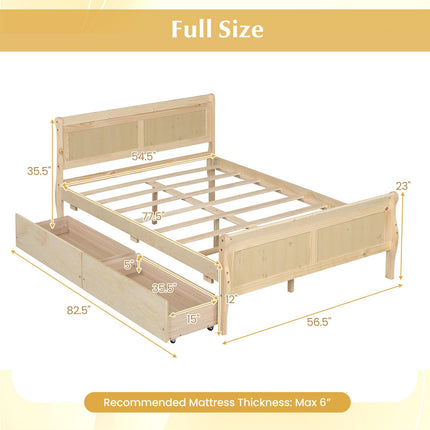 Dreamade Twin/ Full/ Queen Bed with 2 Storage Drawers Wood Platform Bed with Headboard & Footboard