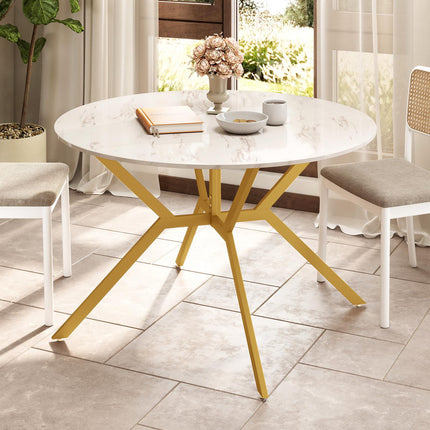 Dreamade Folding Dining Table for 4-6 People 47" Round Drop Leaf Table with Metal Frame