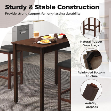 Dreamade Dining Table Set for 2, Counter Height Dining Table Set with 2 Bar Stools, Wood Legs, Dinette Table Set