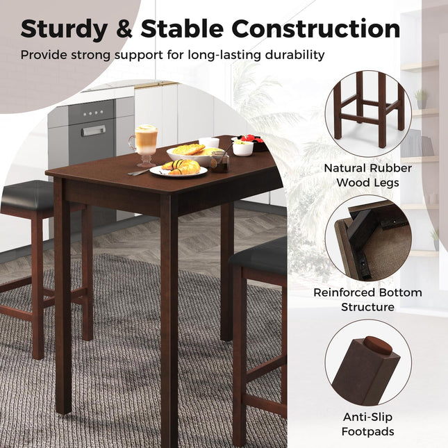 Dreamade Dining Table Set for 2, Counter Height Dining Table Set with 2 Bar Stools, Wood Legs, Dinette Table Set