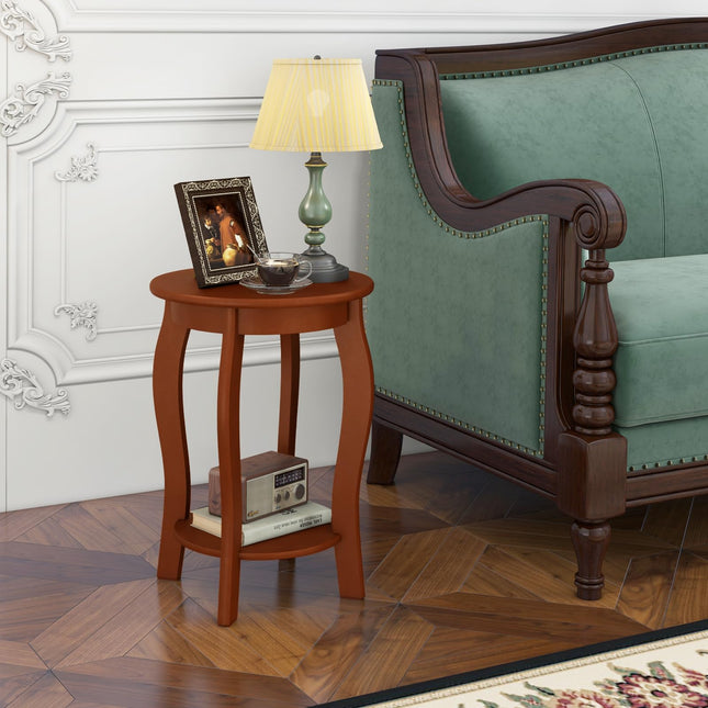 Dreamade 2-Tier End Table, Narrow Tiered Telephone Table with Storage Shelf, Solid Wood Legs