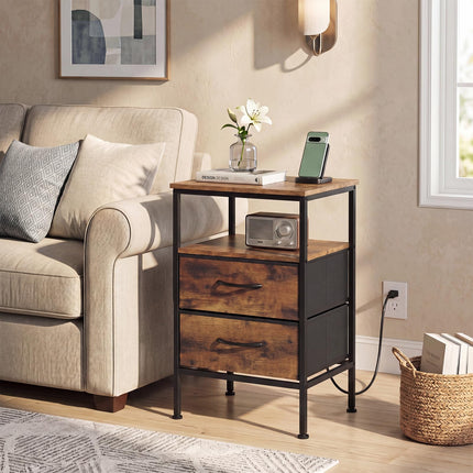 Dreamade 24.5" Nightstand with Charging Station & 2 Fabric Drawer (1/2)