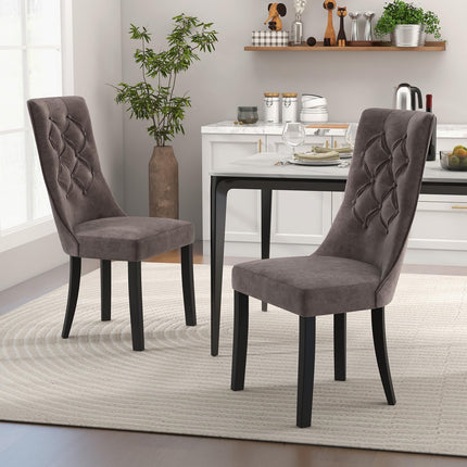 Dreamade Tufted Dining Chairs, Upholstered Kitchen Chairs w/High Backrest, Rubber Wood Legs