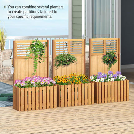 Dreamade Set of 1/2 Raised Garden Bed with Trellis, 41” Wooden Potted Plant Box w/Privacy Screen