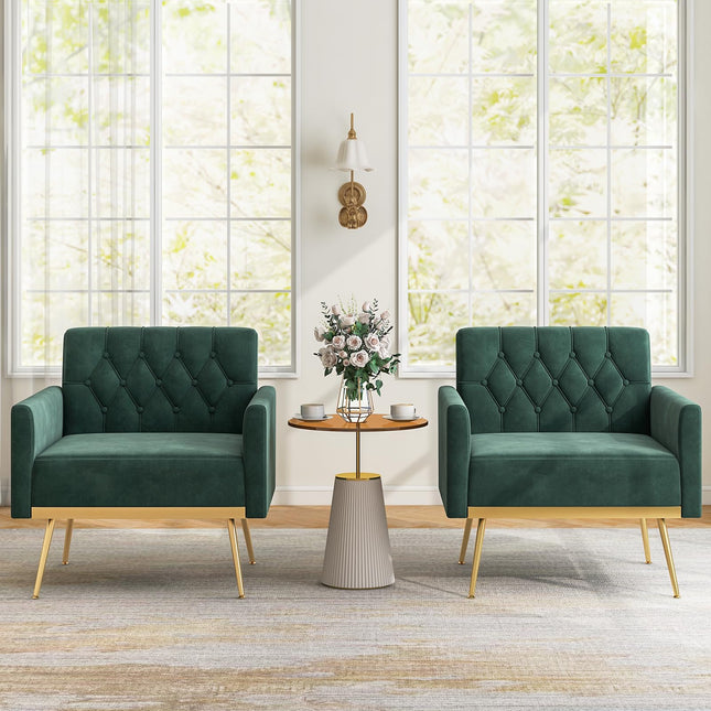 Dreamade Modern Velvet Accent Chair Set of 1/2, Mid-Century Upholstered Single Sofa Chair w/Button Tufted Back