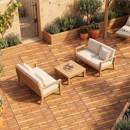 Dreamade 24" x 12" Acacia Wood Deck Tiles with Drainage Base