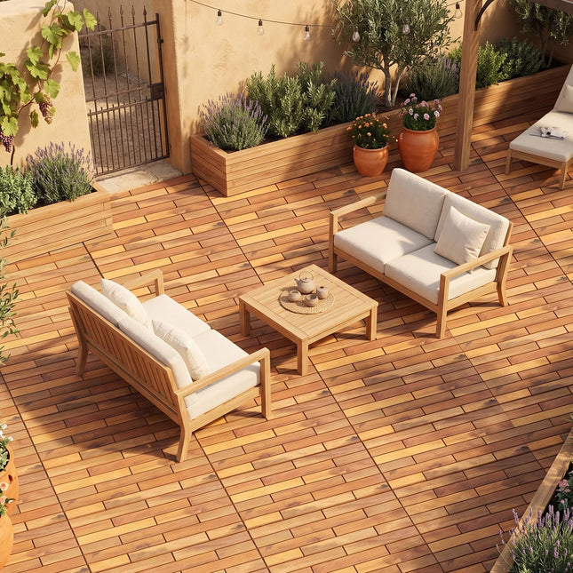 Dreamade 24" x 12" Acacia Wood Deck Tiles with Drainage Base