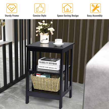 Dreamade Nightstand 3-Tier Sofa Side Table W/Reinforced Bars and Stable Structure