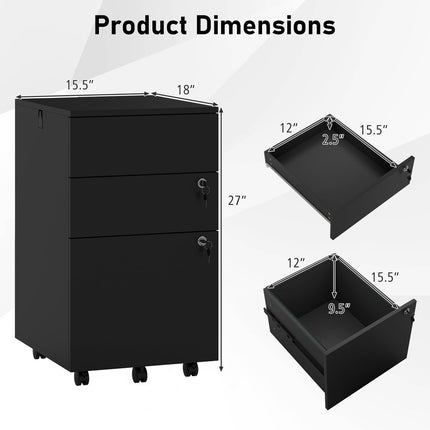 Dreamade 3-Drawer File Cabinet with Wheels Wooden File Organizer