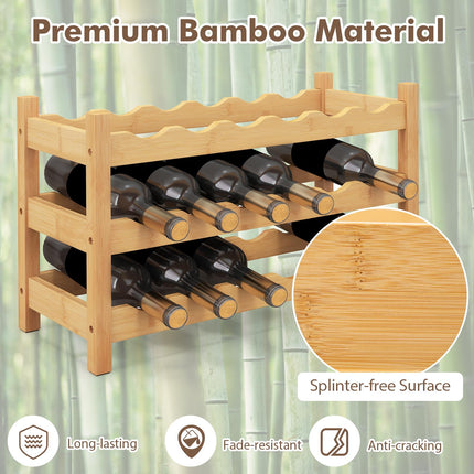 Dreamade Bamboo Wine Rack, 3 Tier 18 Bottle Wine Storage Cabinet Shelf, Small Wine Rack Bottle Organizer Freestanding Counter