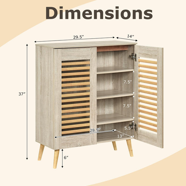 Dreamade Shoe Cabinet 4-Tier Shoe Rack Organizer Cabinet(Louvered Door)