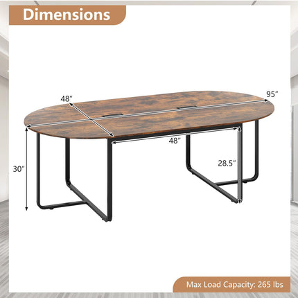 Dreamade Large Oval Meeting Table for 10 to 12 People with Dual Cable Holes and Metal Legs