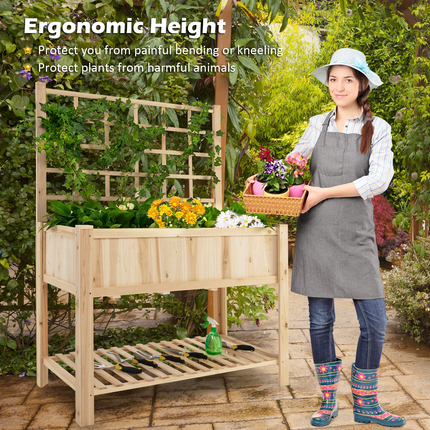 Dreamade Wood Planter with Trellis, Standing Raised Garden Bed