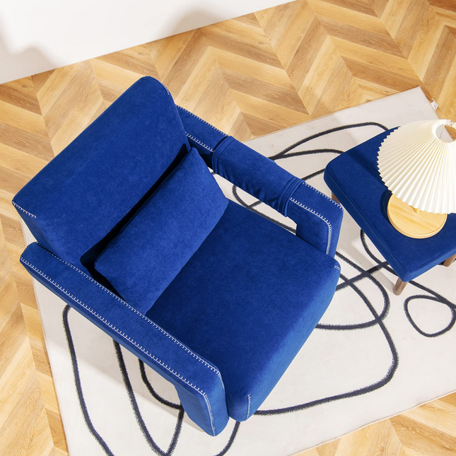 Dreamade Modern Accent Chair with Ottoman, Soft Berber Fleece Armchair Single Sofa and Footstool Set w/Waist Pillow