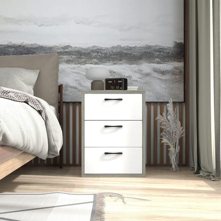 Dreamade Storage Drawer Dresser - Wood End Table, Night Stand with 3 Drawers (1, White & Gray)