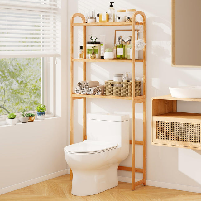 Dreamade Bamboo Over The Toilet Storage, 3-Tier Bathroom Toilet Shelf Rack