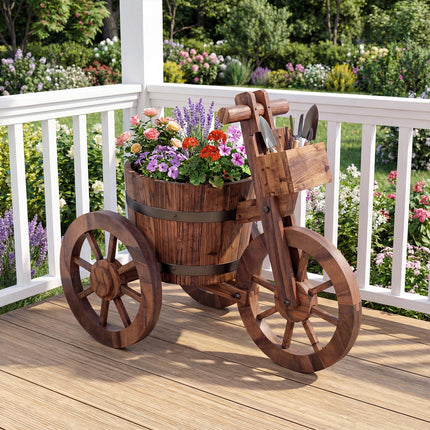 Dreamade Wooden Wagon Planter with Wheels for Patio Backyard Balcony