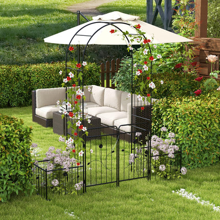Dreamade Garden Arch with Planter - 87 inch Metal Garden Arbor with Gate