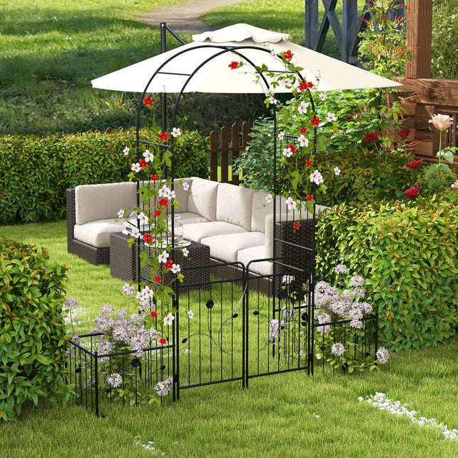 Dreamade Garden Arch with Planter - 87 inch Metal Garden Arbor with Gate